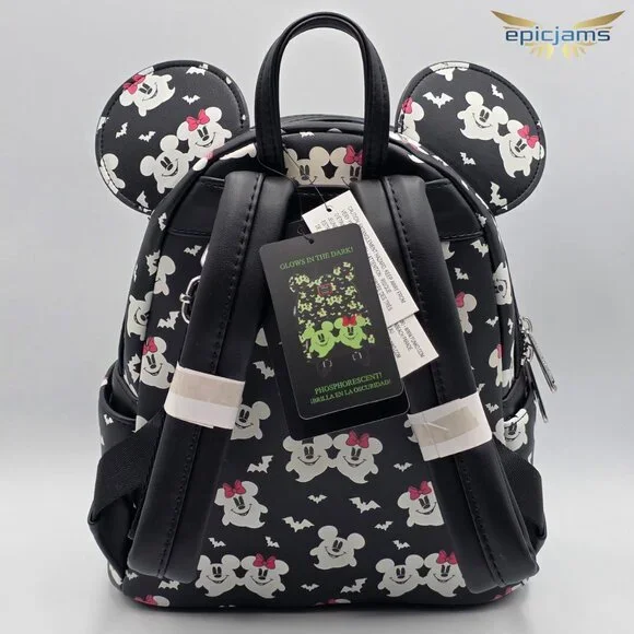 Loungefly Disney Mickey & Minnie Mouse Ghostly Glow-in-the-Dark Mini Backpack Se - Picture 6 of 9
